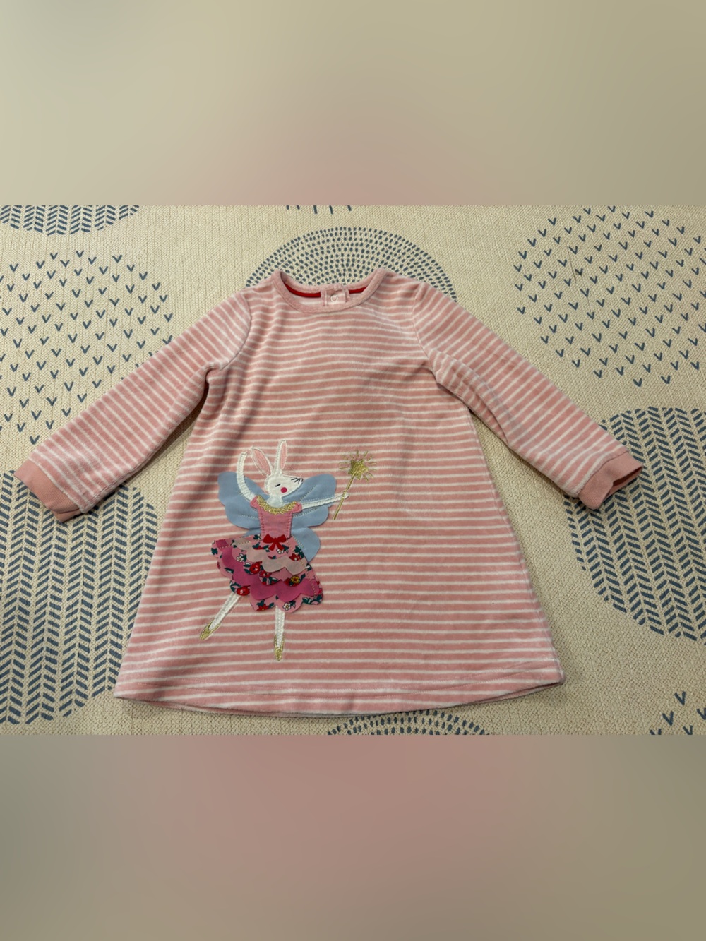 Baby Boden Pink Striped Bunny Ballerina Long Sleeve Top